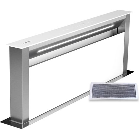 Klarstein Royal Flush Eco Downdraft Dunstabzugshaube - A++ Energieeffizient, 720 m³/h Abluft, Touch-Bedienfeld, LED-Beleuchtung, Edelstahl & Glas, 52 dB Geräuschpegel
