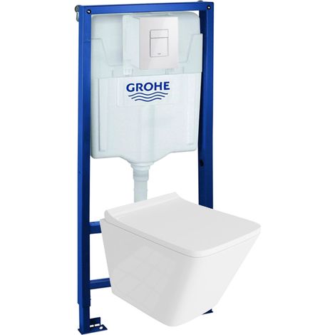 GROHE Bâti-support Solido + Lavita WC Lago suspendu blanc sans bord + panneau de commande Delta 25 blanc  Kit complet WC