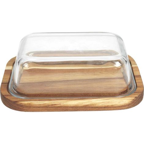 Beurrier en Verre et Acacia Service de Table Transparent (1/5)
