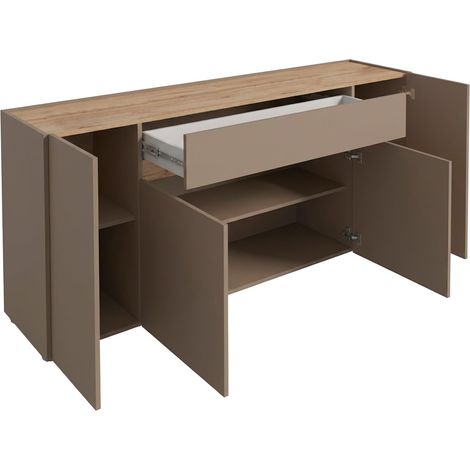 Credenza Moderna Madia Con 4 Ante E 1 Cassetto Mobile Contenitore Sala da Pranzo Soggiorno Design Senza Maniglie Elegante Capiente 170 x 85 x 40 Cm Congo E Rovere - Colore: Congo e rovere