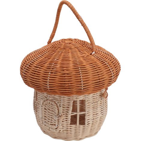 Panier en rotin tressé à la main, naturel, mignon, vintage, en forme de champignon, panier portable pour accessoires photo et décoration (1/5)