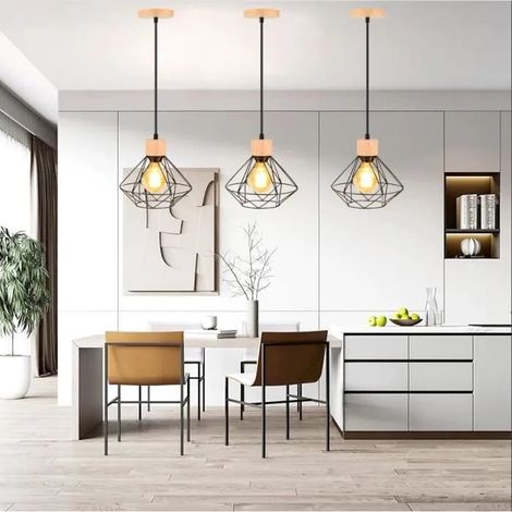 U-do Lot de 3 Suspension Luminaire Industrielle Salon Noir,Lustre Vintage en Métal pour Salon Chambre (1/4)