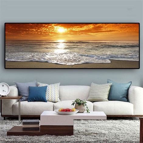 Poster Paysage Plage - Toile Imprimée Haute Définition 40 x 120 cm - Décoration Murale Intérieure Non Encadrée - 1 Pièce (1/5)