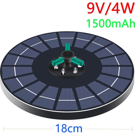 Fontaine solaire flottante (9 V 4 W 1500 mAh) 1,4/2,5/3,5/4/6 W avec buse rotative, pompe solaire pour piscine, bassin et étang. (1/5)