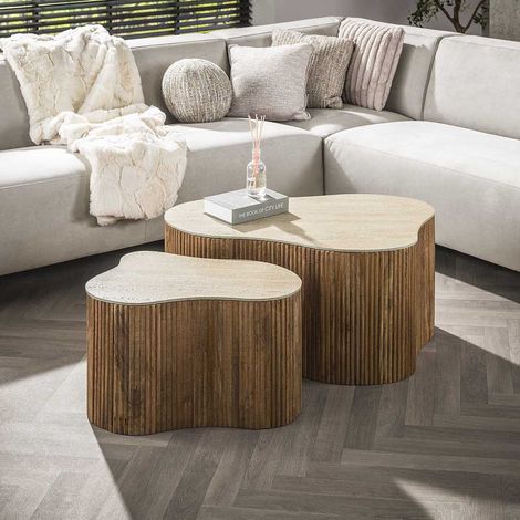Tables basses en manguier massif et céramique Rocky (lot de 2) (1/4)