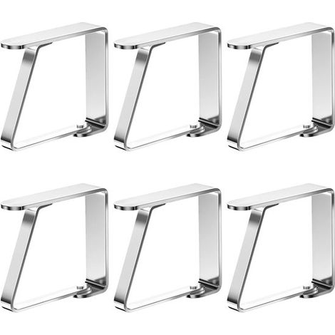 Ensemble de 6 pinces à nappe, pinces en acier inoxydable, 8 x 7,7 x 6,95 cm. Flexibles et réutilisables pour une utilisation en extérieur, pique-niques, fêtes, barbecues. (1/5)