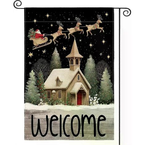 Drapeau de jardin de Noël 12x18 pouces double face extérieur, drapeau de bienvenue pour les fêtes d'hiver dans la cour extérieure (1/5)
