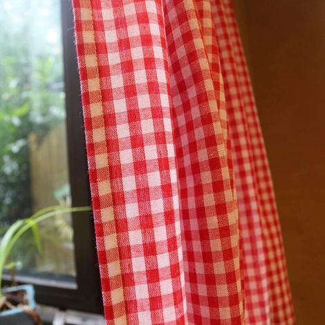 Tenda corta da cucina per finestre piccole, tessuto di cotone opaco, a quadretti vichy, bianca e rossa, tenda da caffè, tenda per finestra (1/5)