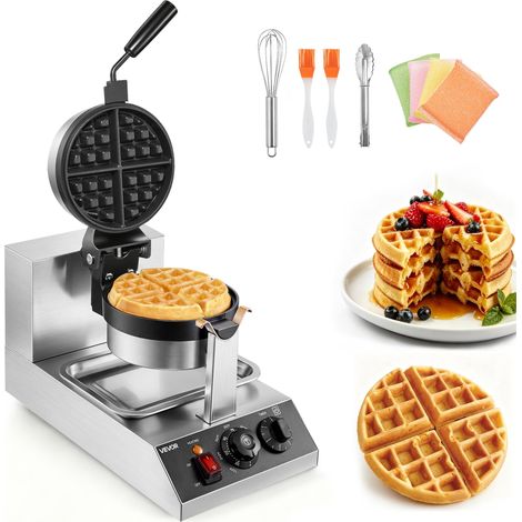 Macchina per Waffle Belga Rotondo in Acciaio Inox Antiaderente (1/5)