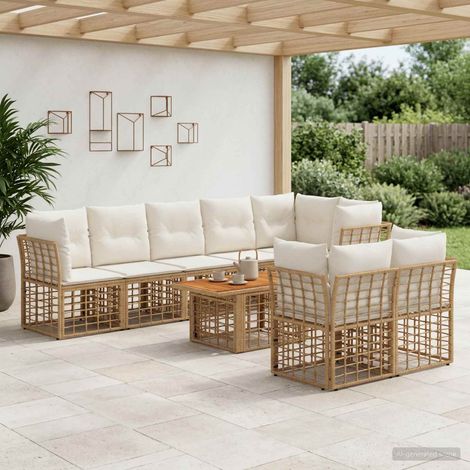 vidaXL Set Divano da Giardino 9 pz Naturale e Bianco Crema polyrattan (1/5)