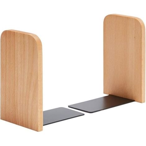 Serre-livres en bois, lot de 1 paire, antidérapant, noyer noir, support de livre de bureau (1/4)