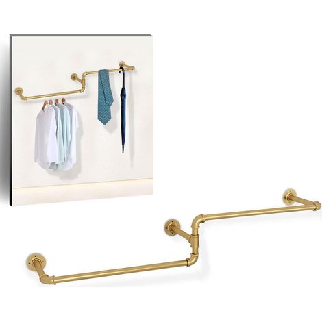 Barra de colgar industrial, 180 cm de largo, para colgar en la pared, tubo industrial para colgar en la pared, color dorado, para colgar ropa en el hogar, tiendas, etc.
