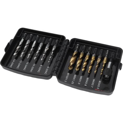 Jeu de forets et tarauds combinés HSS métriques plaqués titane, système américain, adaptateur à changement rapide Pure 1/4 po (1/5)