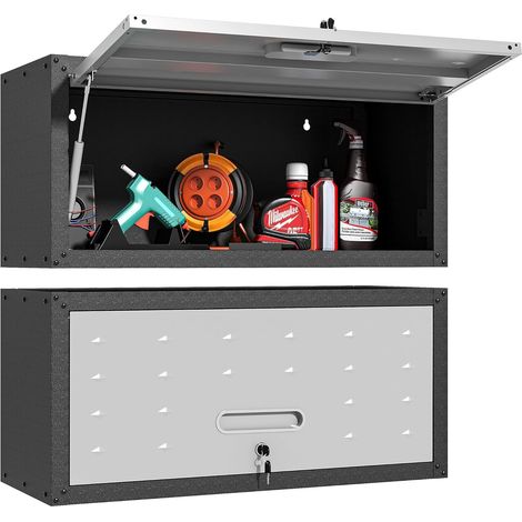 Armoire murale métallique - 75×30×34,5 cm - Acier noir - Porte relevable hydraulique - Serrure 2 clés (1/5)