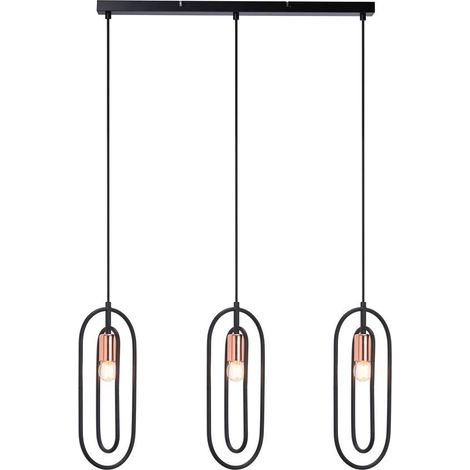 Suspension ROVIER E27 3x MAX 40W métal noir mat, cuivre L: 85cm H: 150cm dimmable (1/3)
