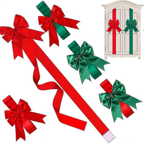 Rubans de Noël pour armoires, grands rubans de porte pour armoires, décorations de Noël (rouge et vert, 4 pièces) (1/5)