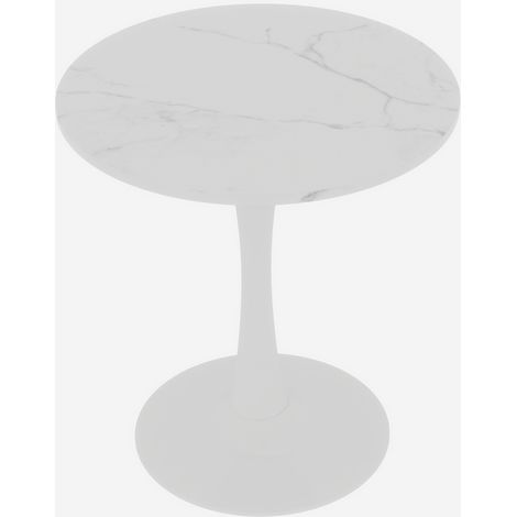 Mesa de centro redonda blanca de 70 cm con acabado efecto mármol (1/5)