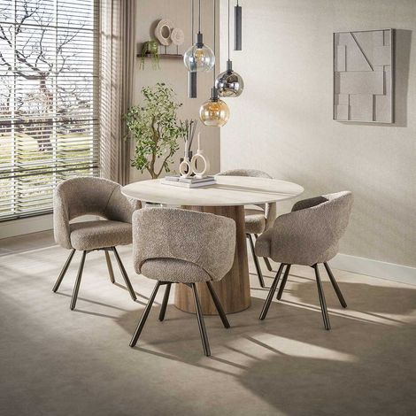 Table de salle à manger ronde moderne bois et céramique Crossy (1/5)