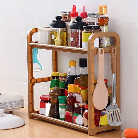 Multifunktionales Ablageregal und zweistöckiger Arbeitsplattenorganizer, verstellbarer Einlegeboden für Küche oder Kaffeeecke.