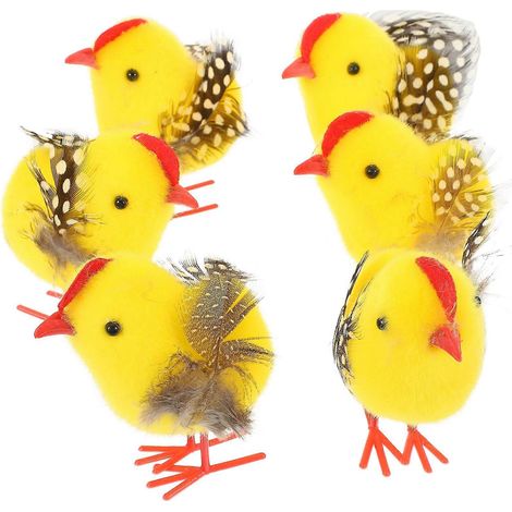 Lot de 6 petites peluches de poulet décoratives pour bureau, figurines artistiques.-7X6X4CM