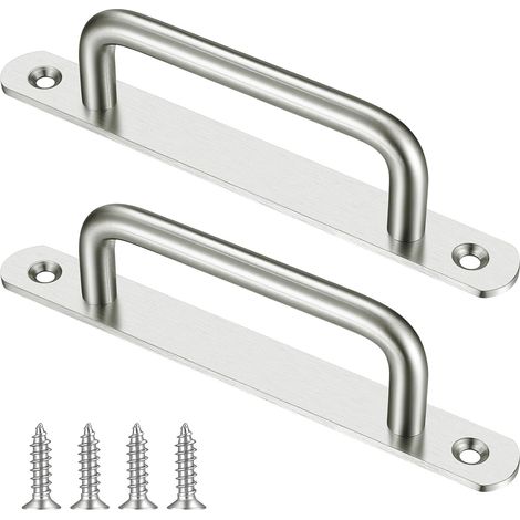 2 Pièces Poignée de Porte de Grange Coulissante,Traction de Poignée de Porte Coulissante avec Plaque Acier Inox pour Portes de Grange Armoire Placard - 192MM (1/5)
