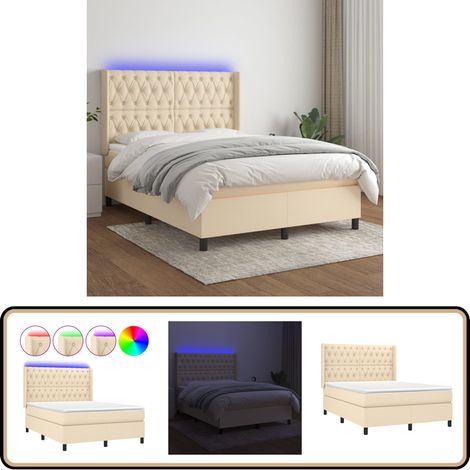 Boxspringbett mit Matratze & LED Creme 140x200 cm Stoff - Boxspringbett - Betten - Schlafräume - Cremefarbenes Bett - Lattenrost
