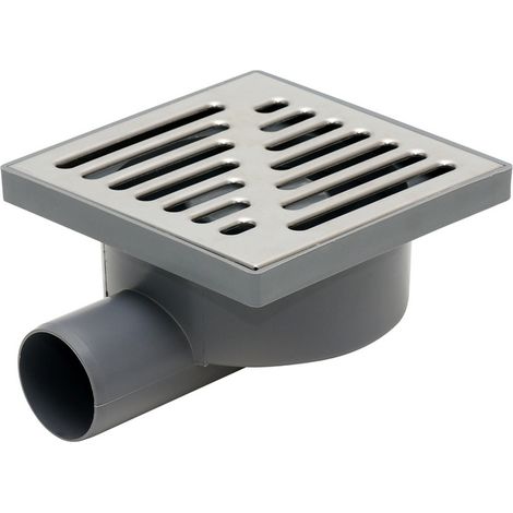 Griglia di scarico fognario, in acciaio inox, 150x150 mm, con uscita laterale. (1/3)