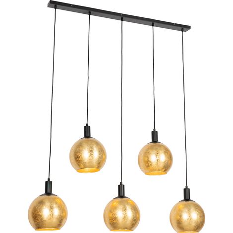 Design-Hängelampe schwarz mit Goldglas 5-flammig - Bert