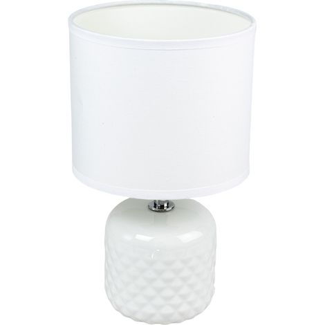 Lampe a poser pied en ceramique abat jour coton blanc deco ananas (1/3)