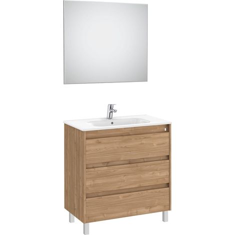 MUEBLE LAVABO 700MM TENET 3 CAJONES + ESPEJO Y APLIQUE LED NOGAL