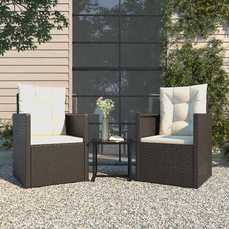 vidaXL Muebles de jardín con cojines 3 piezas ratán sintético negro (1/5)