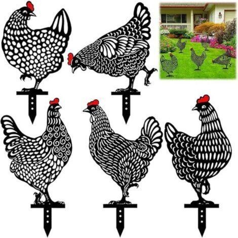 Lot de 5 décorations poules en acrylique – Résistantes aux intempéries – Pour embellir jardins et pelouses – Ornements réalistes (1/5)