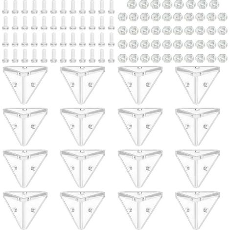 (Transparent)16 Pièces Support D'angle Transparent en Acrylique, 3 Trous Supports de Connexion à Angle Droit Transparents avec Vis de Montage, pour Connecter et Renforcer la Vitrine, Boite Plexiglas (1/5)