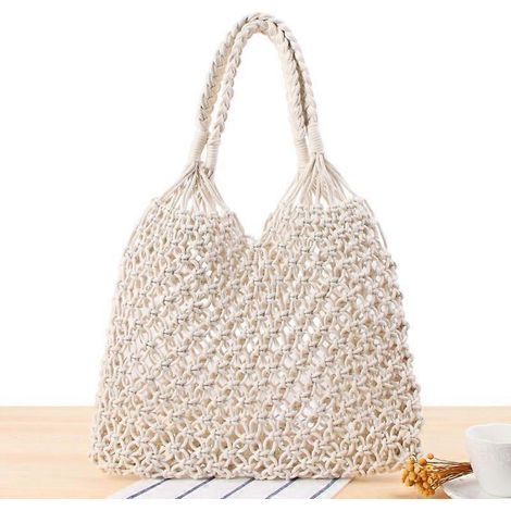 Sacs de plage, sacs de voyage, épuisettes de pêche, cabas, sacs à bandoulière tissés pour femmes, blancs (1/5)