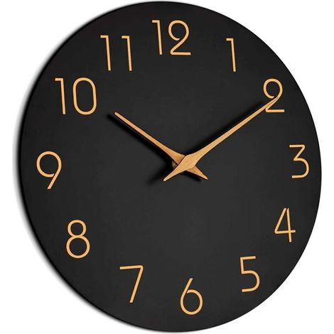 Horloge Murale Moderne 10 Pouces (25cm) Silencieuse - Mécanisme à Quartz sur Piles, Design Décoratif Ronde - Pour Bureau, Salle de Classe, École - Couleur Noir (Réf. F175539)