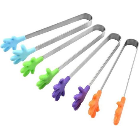 Pince De Cuisine - Acier Inoxydable Et Silicone Alimentaire - 13 X 2.8 Cm - Pour Cuisson Service Barbecue - Lot De 4 (1/5)