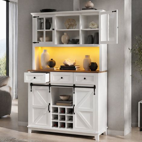 Mueble alto de cocina 105 x 38,4 x 180 cm con estantes regulables e iluminación LED, blanco DESVIAE (1/5)