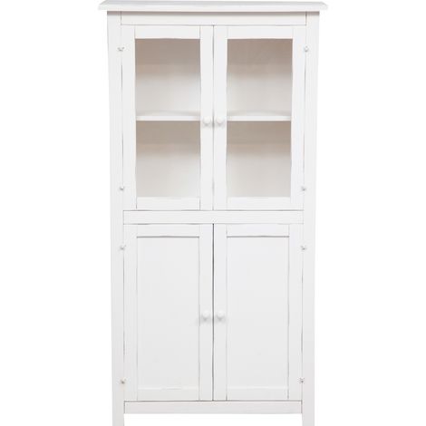 Vitrine Country Sideboard aus massivem Lindenholz mit antikweißer Oberfläche L68xPR25xH130 cm. Made in Italy