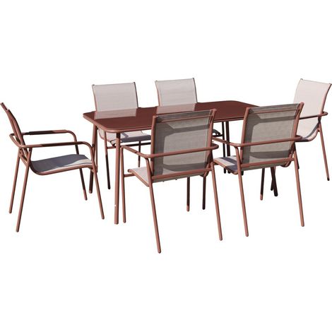 Set da pranzo da giardino in metallo "Malaga" - 7 posti - Terracotta