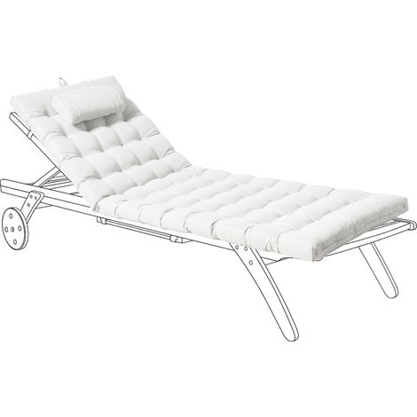 Sun Lounger Pad Cushion Off-White Polyester UV Resistant with Ties and Headrest Thick Cushion CESANA PREMIUM