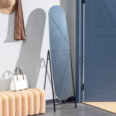 Miroir arqué pleine longueur 160 x 40 cm, sans cadre, support en métal, à poser ou à fixer au mur, noir