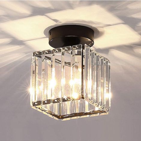 Plafonnier E27 en cristal, mini lampe de couloir moderne en cristal noir, plafonnier intérieur E27 à montage en surface pour salle de bain, cuisine, porche, escalier, balcon (style noir B)