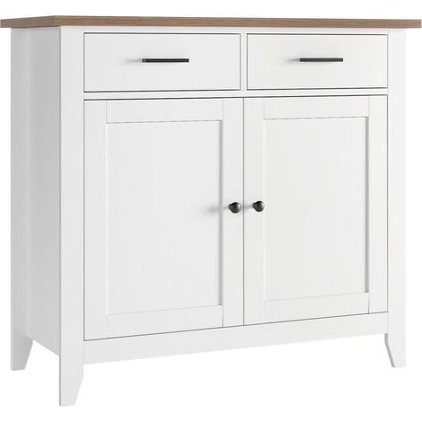 Küchenschrank mit Arbeitsplatte, 2 Schubladen und 2 Türen, Landhausstil Weiß (1/5)