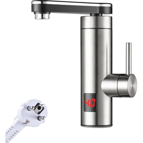 Robinet chauffant électrique haute efficacité 3300W, affichage LED température, acier inoxydable 304 IPX4, mono-commande pivotante 360°, sans réservoir pour cuisine (1/5)