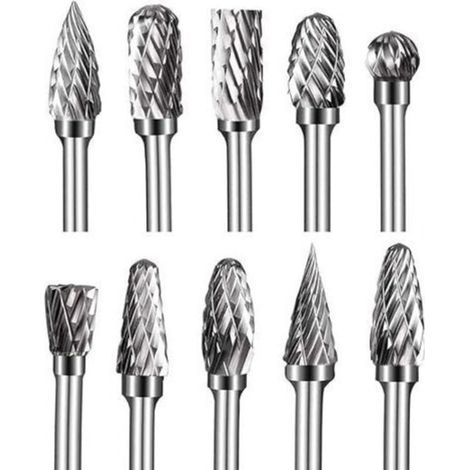 [JAMAIS UTILISÉ] 10Pcs Fraises Rotatives en Carbure de Tungstène Burres, Fraise Metal tête de meulage pour outils rotatifs Dremel, meuleuse et travaux du bois, gravure, polissage du métal (1/4)