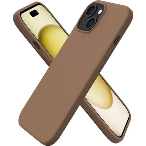 Coque pour iPhone 15, en silicone liquide, ultra-fine et résistante aux chocs, couleur chocolat. Protection intégrale. (1/5)