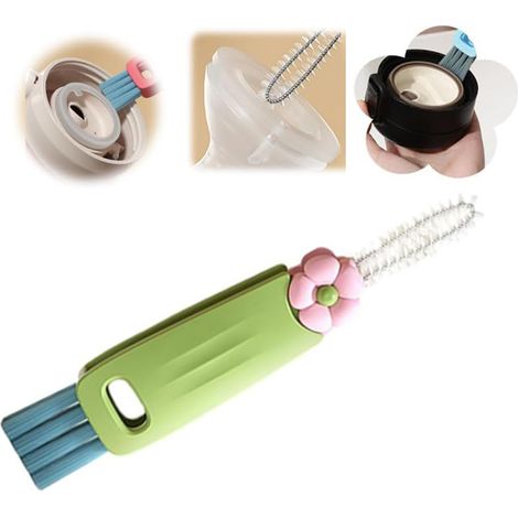 Nouvelle Brosse Nettoyage Couvercle Tasse 3 en 1, Brosse de Nettoyage de Couvercle multifonctionnelle pour Les espaces restreints des biberons (Vert) (1/5)