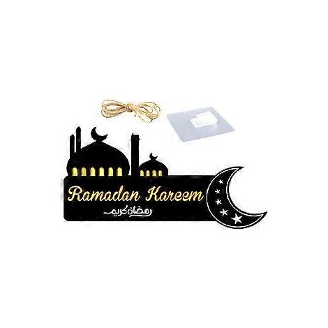 Ramadan Kareem Hängendes Holzschild für die Haustür, Willkommensschild aus Holz, Hängeplakette für Eid und Ramadan (Schwarz)