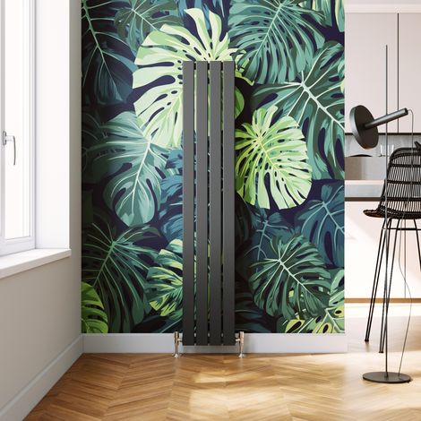 ELEGANT Central Heating Radiator 1600x304mm Vertical Anthracite Flat Panel + Chrome Thermostatic Radiator Valves (1/4)