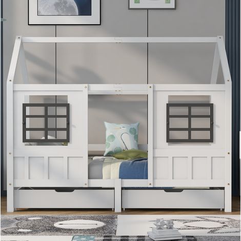 Cama infantil casita con cajones de madera 200x90 OKMYHOME (1/5)